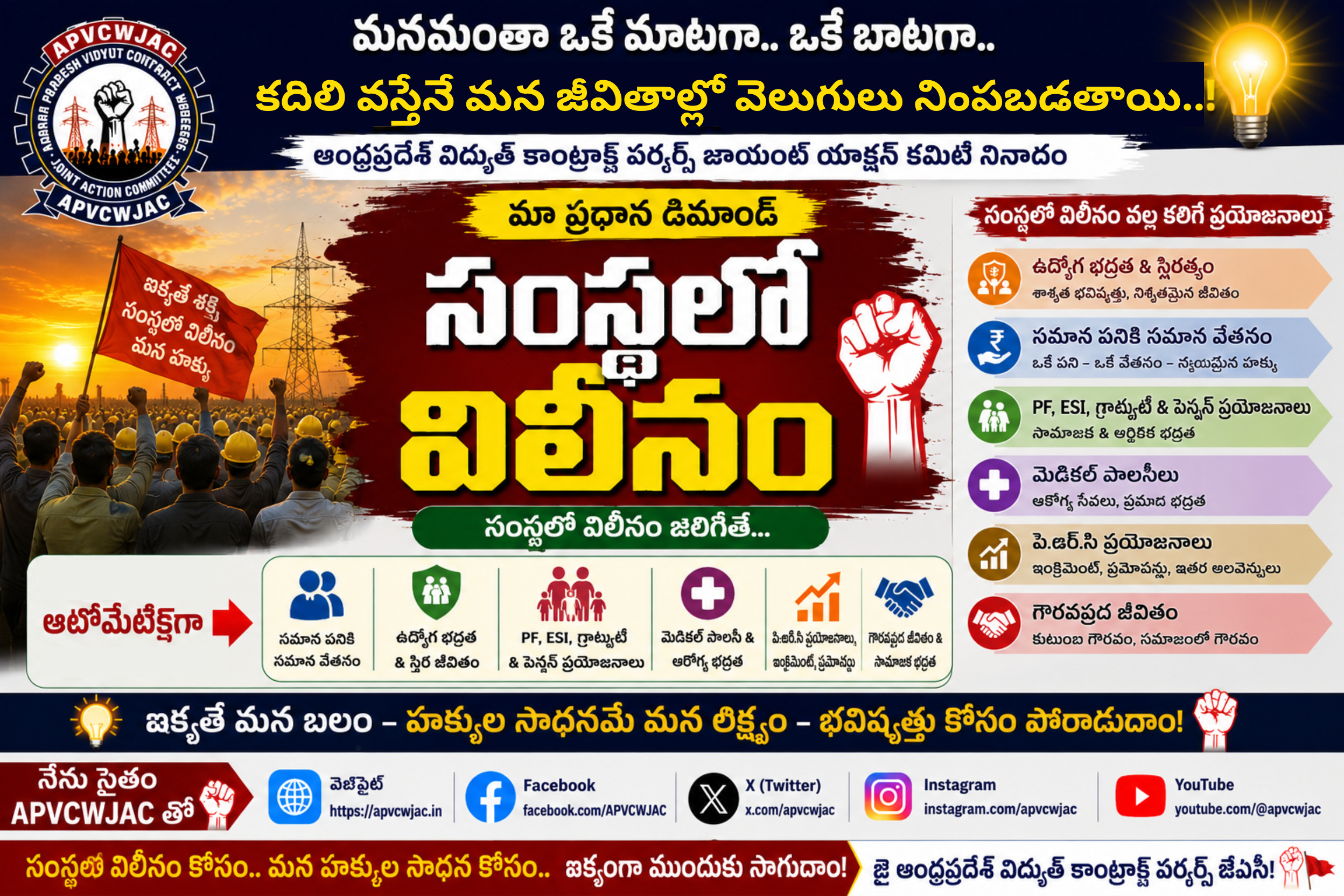 సంస్థలో విలీనం ఒక్కటే మా భవిష్యత్తు – మన హక్కుల సాధనకు ఐక్యంగా ముందుకు సాగుదాం!
